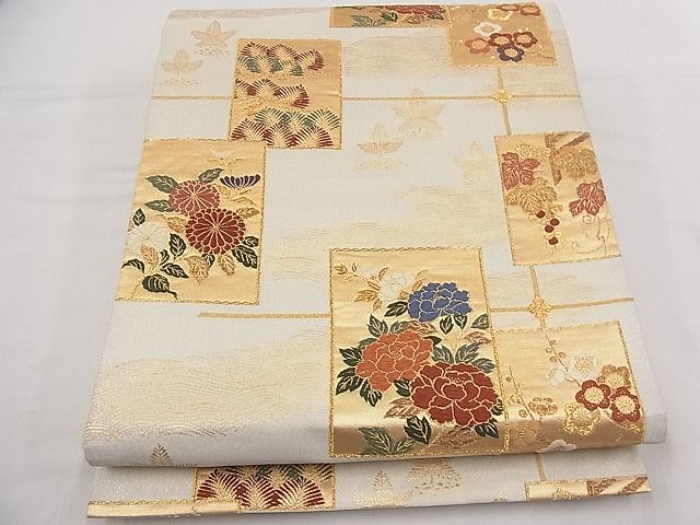 平和屋着物■六通柄袋帯　唐織　天井色紙花文　金糸　逸品　n-da0062