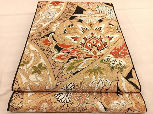 平和屋着物◎六通柄　京袋帯　唐織　更紗飾花文　金糸　BAAU7631hv