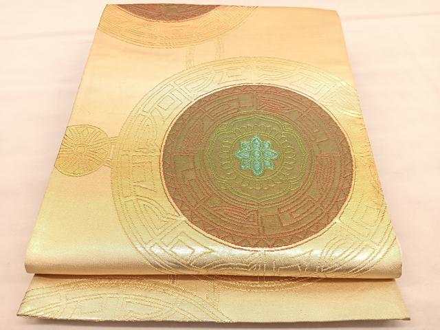 平和屋着物◎六通柄袋帯　鏡裏花文　金糸　正絹　逸品　BAAU7708hv