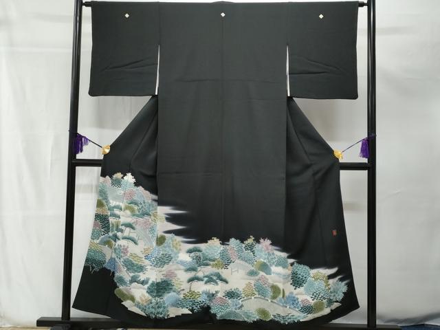 平和屋着物■豪華黒留袖 作家物 渡り橋風景草木文 暈し染め 正絹 逸品 CAAW5439fb