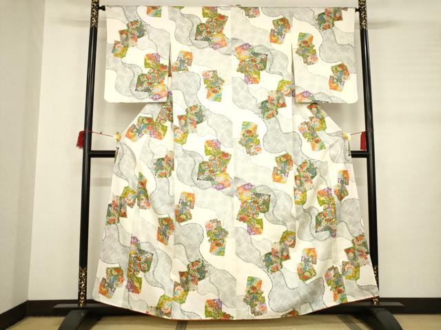 平和屋着物■上質な小紋　色紙重ね花文　金彩　正絹　逸品　AABA7106ma