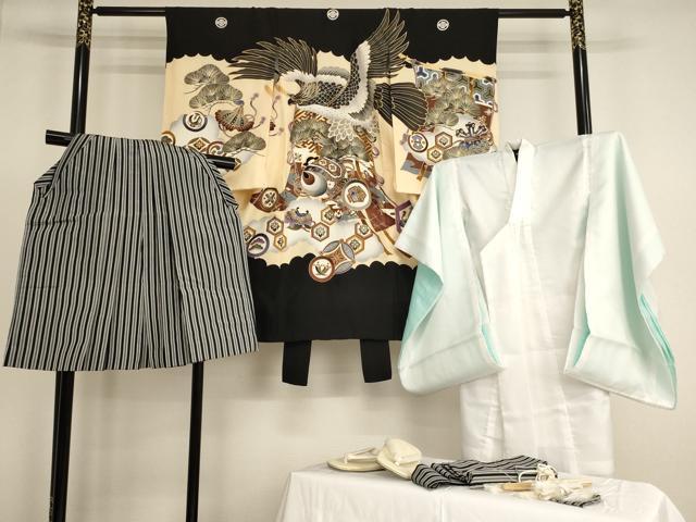 Kimono （For Girls） - 平和屋着物[]七五三　男の子　5歳　祝着・長襦袢・行灯袴・小物セット　鷹　宝尽くし松文　金彩　逸品　AABG3205ja