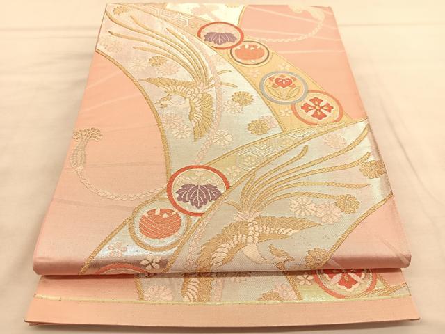 平和屋着物◎六通柄袋帯　唐織　扇面鳳凰花文　金銀糸　正絹　逸品　BAAU5547hv