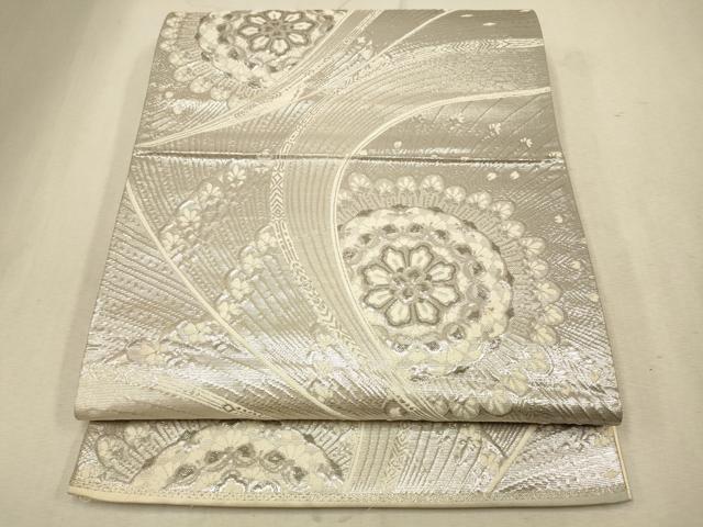 平和屋着物◎六通柄袋帯　唐織　孔雀羽花文　銀糸　正絹　逸品　CAAV0374qe