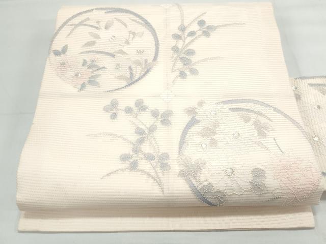 平和屋着物＊夏物　中国三大刺繍　相良刺繍　九寸名古屋帯　草花文　銀糸　正絹　逸品　CAAX4827th