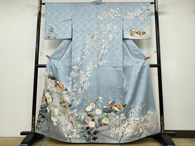 平和屋着物●訪問着 流水鴛鴦花文 たたき染め 金彩 正絹 逸品 CABB6374ut