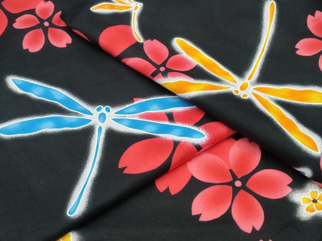 平和屋着物∴夏物　浴衣　蜻蛉　舞花文　黒地　逸品　CABD2550ng