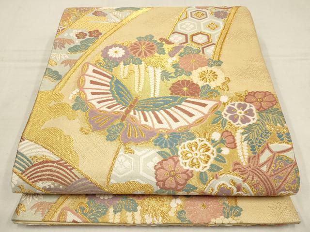 平和屋着物▼六通柄袋帯　唐織　慶長文様　金糸　正絹　逸品　AAAY9659wj