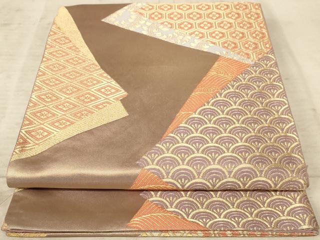 平和屋着物◎六通柄袋帯 光悦錦 裂取割付文 金糸 正絹 逸品 AAAZ0810dt