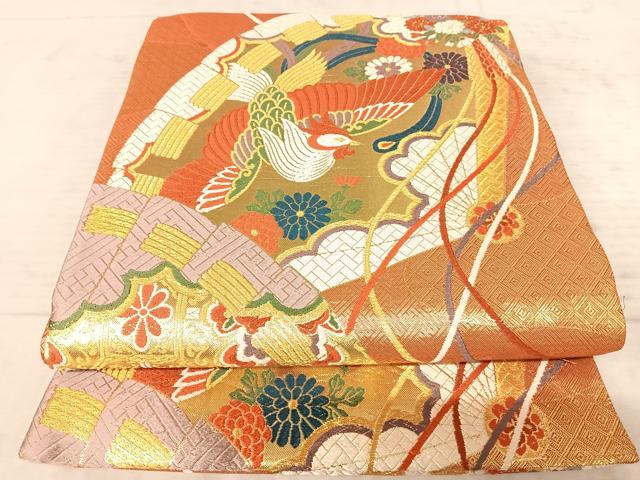 平和屋着物◎佐賀錦　六通柄袋帯　唐織　花鳥文　金糸　正絹　逸品　AAAZ2144yx