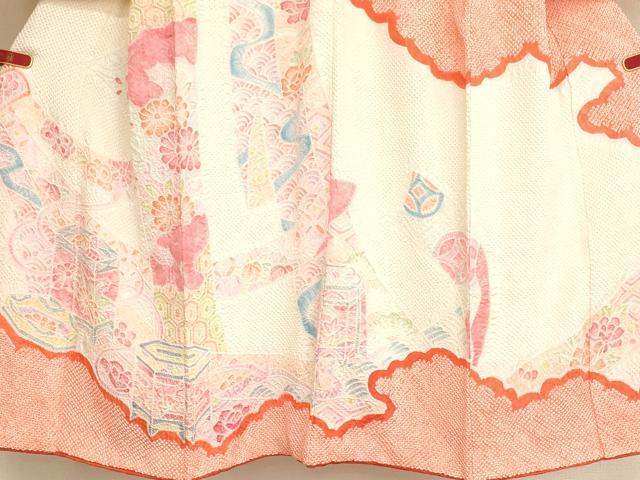 平和屋着物[]七五三　女の子　7歳　祝着　四つ身　総絞り　貝桶花文　正絹　逸品　AABG3209ja