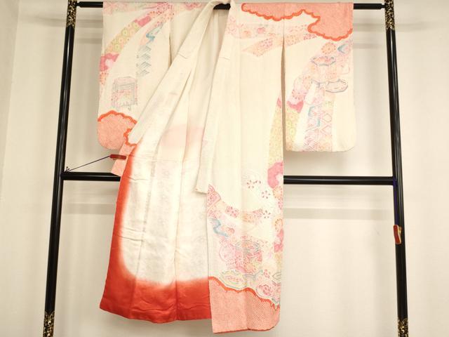 平和屋着物[]七五三　女の子　7歳　祝着　四つ身　総絞り　貝桶花文　正絹　逸品　AABG3209ja