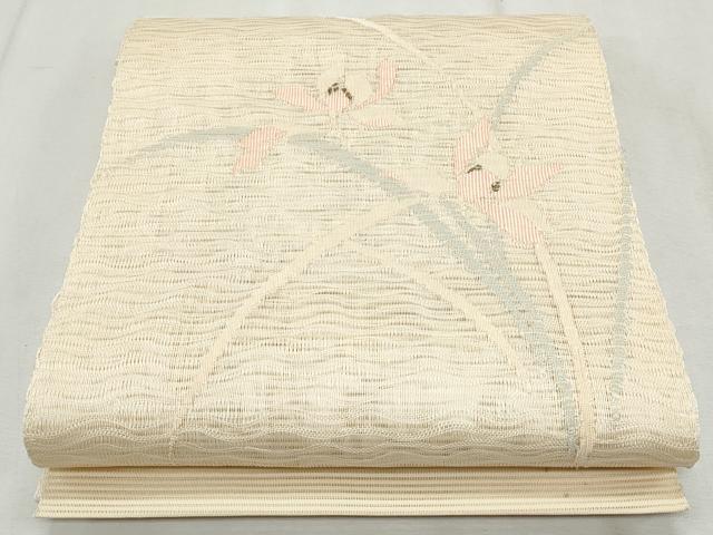 平和屋着物＊夏物　八寸名古屋帯　草花文　金糸　正絹　逸品　CAAW6491th