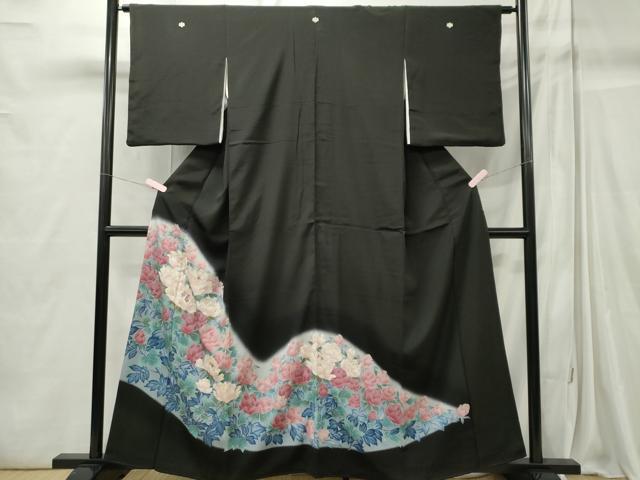 平和屋着物■豪華黒留袖　刺繍　草花文　暈し染め　金銀彩　正絹　逸品　CABC7680ou