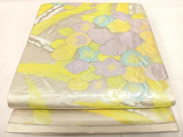 平和屋着物◎六通柄袋帯　草花文　銀糸　正絹　逸品　AABG2310yx
