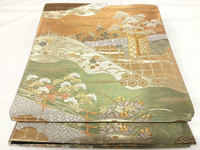 平和屋着物◎六通柄袋帯　唐織　三千院　紫峰水明　金銀糸　正絹　逸品　AABG2374yx