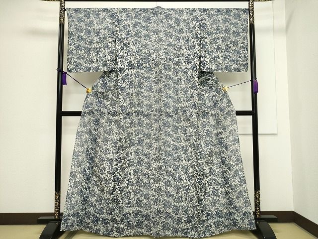 平和屋本店■極上　夏物　小紋・浴衣兼用　型染め　草花文　綿絹紅梅　逸品　CZAA0859s4のサムネイル