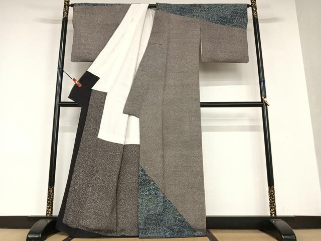 平和屋着物●細合俊男　訪問着　更紗花文　黒地　正絹　逸品　AAAV7060zg