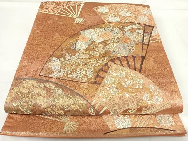 平和屋着物◎六通柄袋帯　唐織　雅扇散蒔絵　金銀糸　正絹　逸品　AABG2137yx