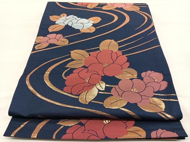 平和屋着物◎六通柄袋帯　流水花文　金糸　正絹　逸品　BAAU7899hv
