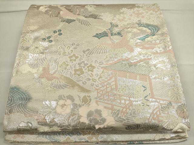 Rakuten - 平和屋着物◎六通柄袋帯　飛鶴風景草花文　銀糸　正絹　逸品　CAAI6166ou