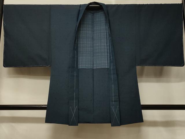 平和屋着物＃男性　羽織　紬地　霞文　藍鉄色　正絹　逸品　未使用　CABE5319in