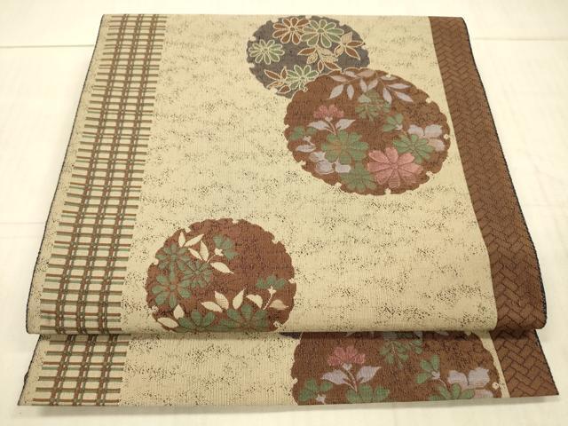 Rakuten - 平和屋着物●本場筑前博多織　八寸名古屋帯　雪輪草花文　正絹　逸品　DAAX8863cm