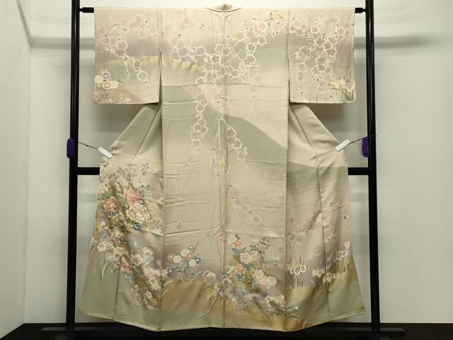 Kimono - 平和屋着物●訪問着　作家物　駒刺繍　舞蝶花文　暈し染め　金彩　正絹　逸品　CABD8952gh