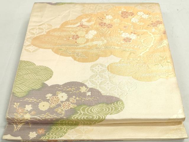平和屋着物◎六通柄袋帯　花鳥枝梅文　金糸　正絹　逸品　DAAY4539qa