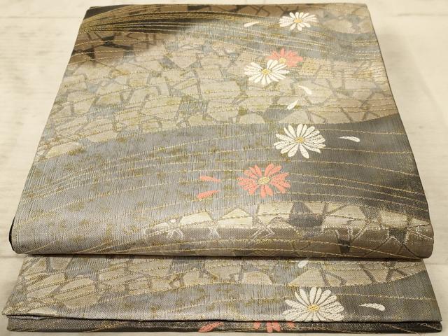 平和屋着物◎六通柄袋帯　舞花文　金糸　正絹　逸品　AAAZ0809dt