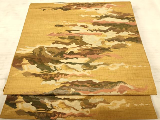 平和屋着物◎八寸名古屋帯　霞文　正絹　逸品　AAAZ0816dt