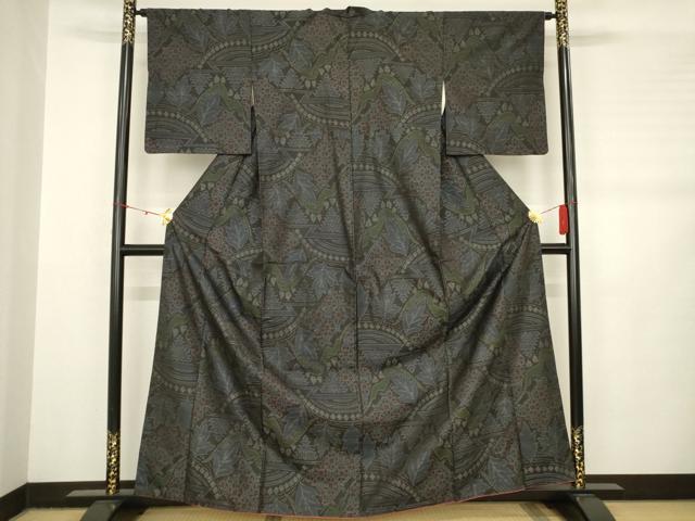 平和屋着物■本場大島紬　草花文　正絹　逸品　AABA7019ma(4)