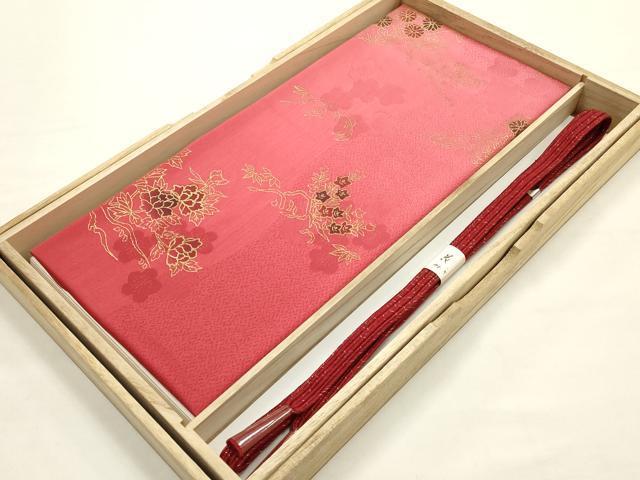 平和屋本店●和装小物　帯締め・帯揚げセット　平組　枝花文　暈し染め　金糸　金彩　逸品　未使用　AABE9187ay