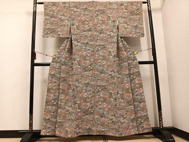 Kimono - 平和屋着物■上質な小紋　風景人物草花文　鬼しぼ縮緬　正絹　逸品　AABF3502ph