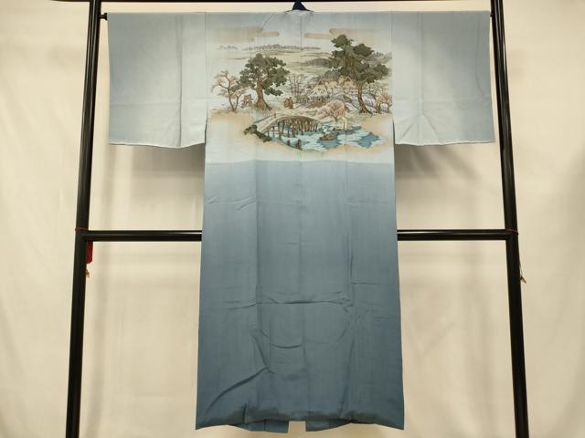 平和屋着物■男性　長襦袢　袷　手描き　人物風景文　暈し染め　金彩　正絹　逸品　AABF8359fw