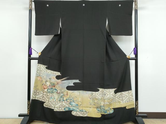 平和屋着物■豪華黒留袖　刺繍　尾長鳥草花文　金彩　正絹　逸品　CAAK0494fb