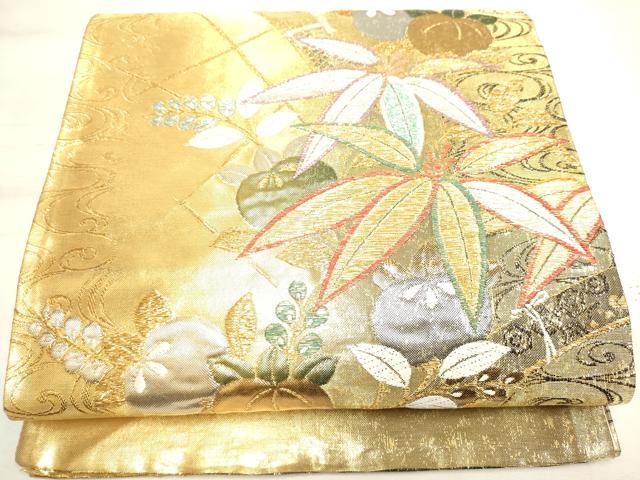 平和屋着物◎西陣　六通柄袋帯　曙　あけぼの　橘　笹　金銀糸　正絹　逸品　DAAV7341cd