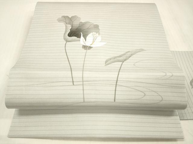 平和屋着物＊夏物　絽塩瀬　九寸名古屋帯　手描き　草花文　金彩　正絹　逸品　DABC8285cm