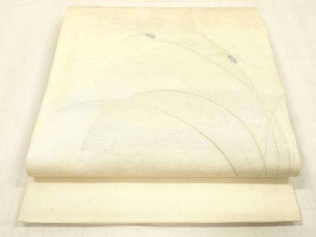 平和屋着物＊夏物　太鼓袋帯　夏虫草葉文　銀糸　正絹　逸品　DABC8297cm
