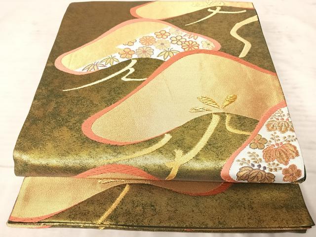 平和屋着物◎六通柄袋帯　唐織　花松文　金糸　引箔　正絹　逸品　AAAY8492yx