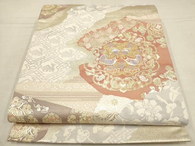 平和屋着物▼西陣　六通柄袋帯　貴簾寄女　道長花鳥唐草文　金糸　正絹　逸品　AAAY9608wj
