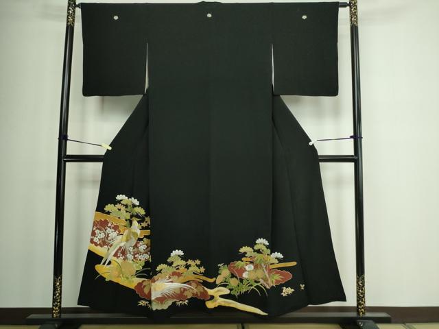 平和屋着物■豪華黒留袖　駒刺繍　尾長鳥　松竹梅　正絹　逸品　DAAW9742sf