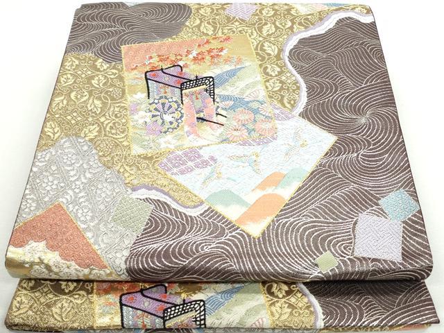 Other - 平和屋着物◎六通柄袋帯　唐織　大和絵色紙散し　金銀糸　正絹　逸品　DAAX7935qa