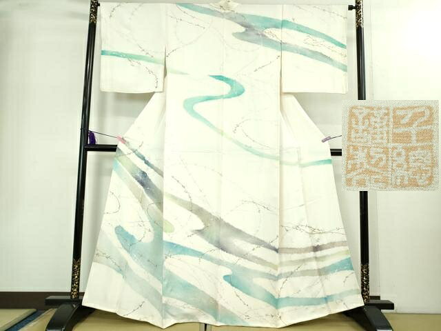 平和屋本店●極上　創業460年・千總　訪問着　枝垂れ柳霞文　象牙色地　金銀彩　逸品　DZAB2200kh6