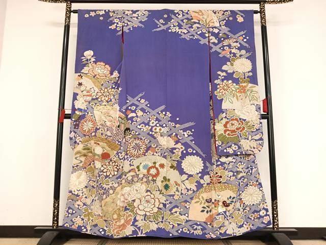 平和屋着物●アンティーク　大正ロマン　振袖　駒刺繍　地紙草花文　金糸　正絹　逸品　AAAZ3291npのサムネイル