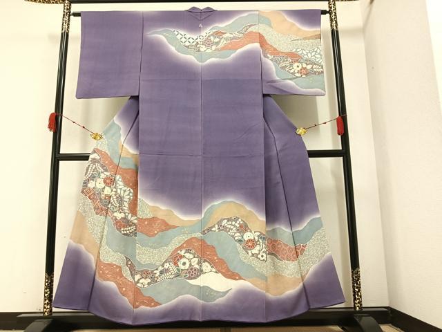 Full-Length Under-Kimono - 平和屋着物●訪問着　草花文　暈し染め　金彩　正絹　逸品　AAAZ8919ph