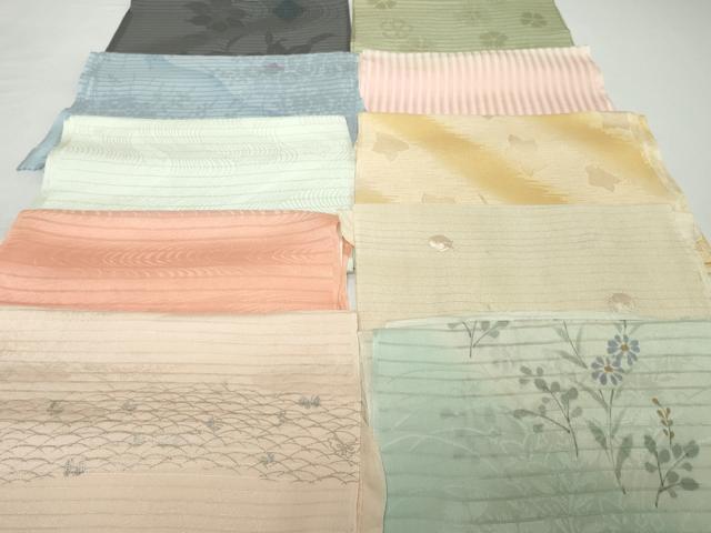 Rakuten - 平和屋着物＊夏物 和装小物 帯揚げ10枚セット 絽 縦絽 絽縮緬 紗 刺繍 芝蝶 桔梗 草花 流水花 銀彩 全て正絹 逸品 DABH2045zzz