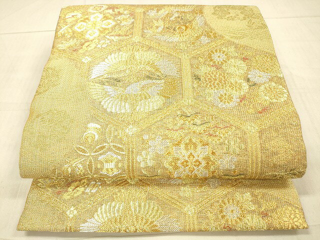 平和屋着物●九寸名古屋帯 亀甲吉祥文 金糸 正絹 逸品 DAAW4327cm