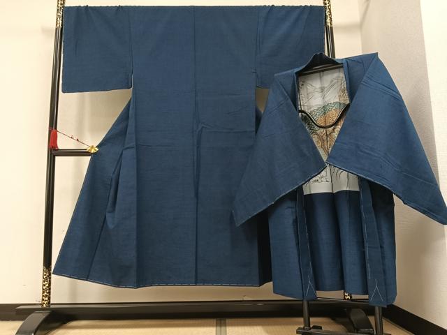 平和屋着物●男性 紬 アンサンブル 色無地 褐返色 正絹 逸品 未使用 AAAZ6856ph