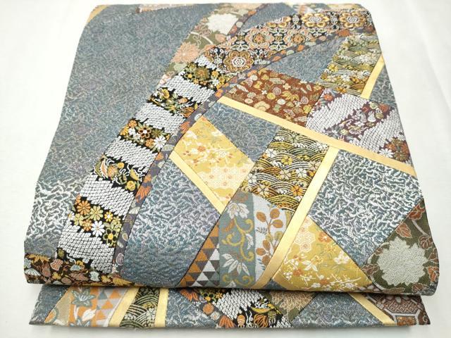 平和屋着物●両面　六通柄袋帯　切嵌　宝尽くし花文　金銀糸　正絹　逸品　CAAW4788hy